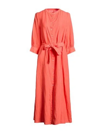 120% Lino Woman Maxi Dress Orange Size 12 Linen In Red