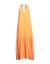 120% Lino Woman Maxi Dress Orange Size 4 Linen, Cotton
