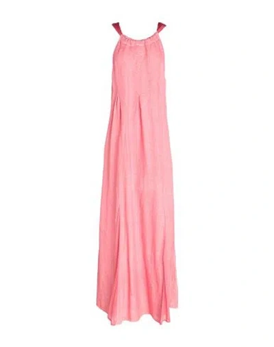 120% Lino Woman Maxi Dress Pink Size 10 Linen, Silk