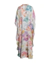 120% Lino Split-neck Floral-print Linen Caftan In Pink