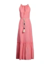 120% Lino Woman Maxi Dress Salmon Pink Size 10 Linen