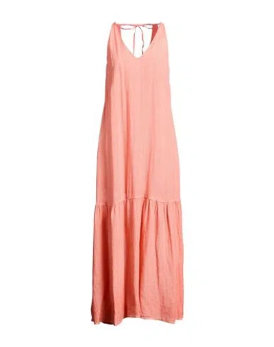 120% Lino Woman Maxi Dress Salmon Pink Size 8 Linen