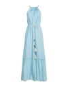 120% Lino Woman Maxi Dress Sky Blue Size 10 Linen In Blue