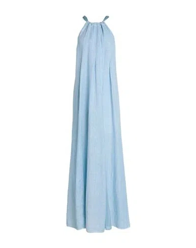 120% Lino Woman Maxi Dress Sky Blue Size 6 Linen, Silk