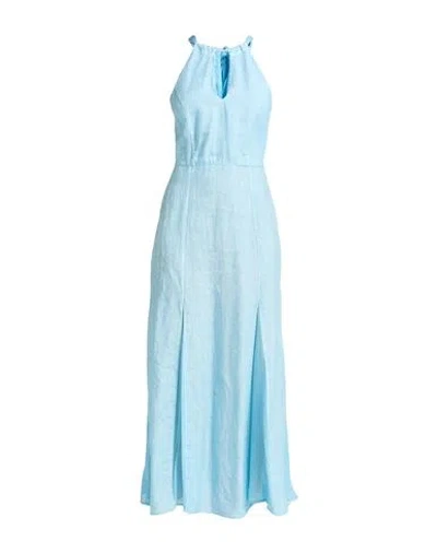 120% Lino Woman Maxi Dress Sky Blue Size 6 Linen