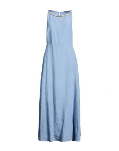 120% Lino Woman Maxi Dress Slate Blue Size 6 Linen