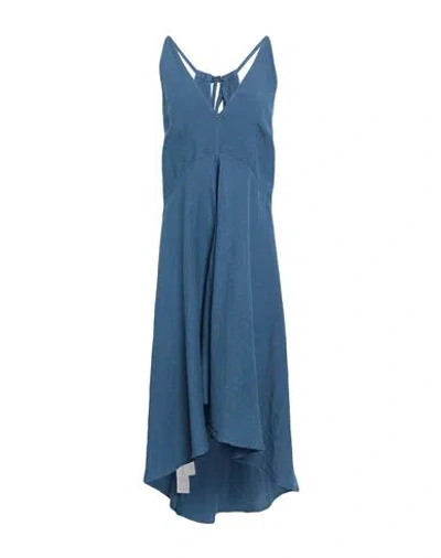 120% Lino Woman Maxi Dress Slate Blue Size 6 Linen