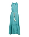 120% Lino Woman Maxi Dress Turquoise Size 12 Linen In Blue