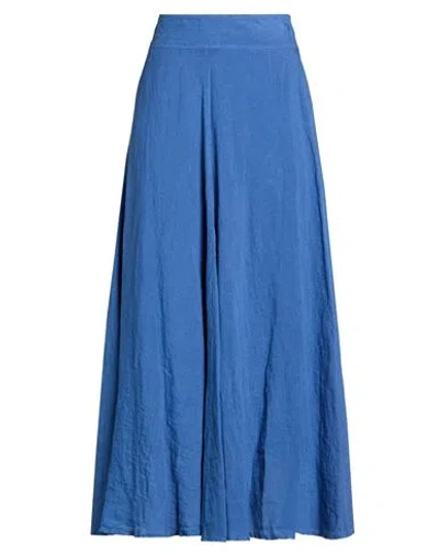 120% Lino Woman Maxi Skirt Azure Size 10 Linen In Blue