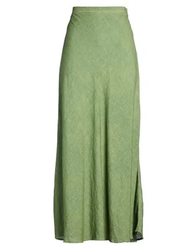 120% Lino Woman Maxi Skirt Sage Green Size 14 Linen