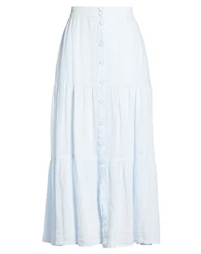 120% Lino Woman Maxi Skirt Sky Blue Size 8 Linen In White