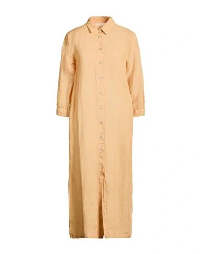 120% Lino Woman Midi Dress Apricot Size 8 Linen In Orange
