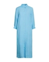 120% Lino Woman Midi Dress Light Blue Size 4 Linen In Blue