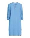 120% Lino Woman Midi Dress Azure Size 12 Linen In Blue