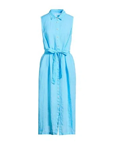 120% Lino Woman Midi Dress Azure Size 12 Linen In Blue
