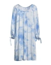 120% Lino Woman Midi Dress Azure Size 6 Linen In Blue