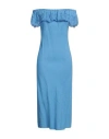 120% Lino Woman Midi Dress Azure Size 8 Linen In Blue