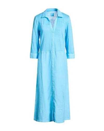 120% Lino Woman Midi Dress Azure Size S Linen In Blue