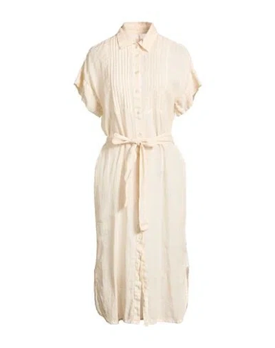 120% Lino Woman Midi Dress Beige Size 14 Linen In Nude