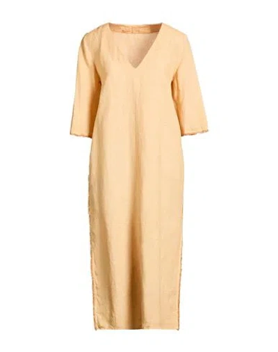 120% Lino Woman Midi Dress Beige Size 14 Linen In Yellow