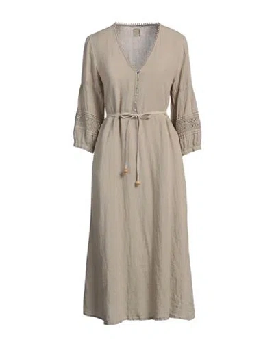 120% Lino Woman Midi Dress Beige Size 6 Linen