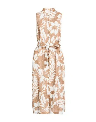 120% Lino Woman Midi Dress Beige Size 6 Linen In Neutral