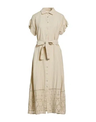 120% Lino Woman Midi Dress Beige Size 6 Linen In Multi