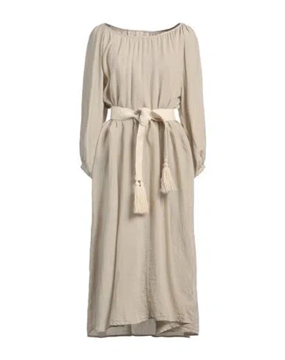120% Lino Woman Midi Dress Beige Size 8 Linen