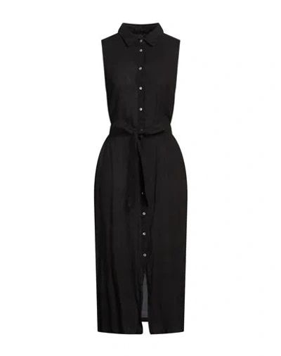 120% Lino Woman Midi Dress Black Size 10 Linen