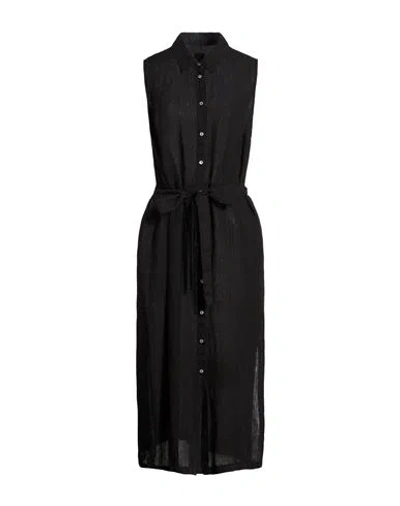 120% Lino Woman Midi Dress Black Size 12 Linen