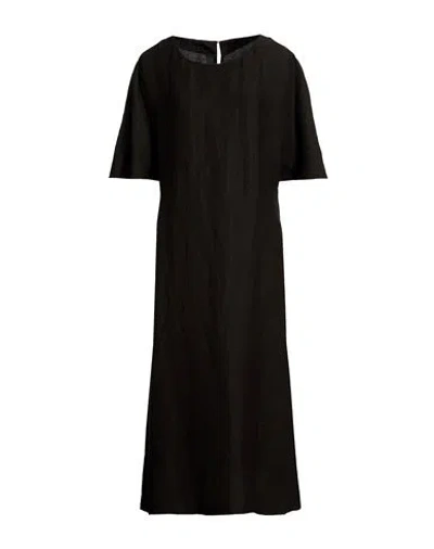120% Lino Woman Midi Dress Black Size 6 Linen