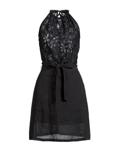 120% Lino Woman Midi Dress Black Size 8 Linen, Cotton