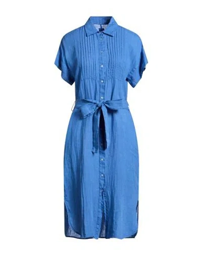 120% Lino Woman Midi Dress Blue Size 10 Linen