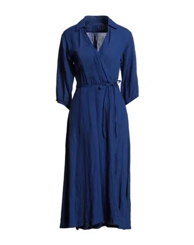 120% Lino Woman Midi Dress Blue Size 12 Linen