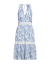 120% Lino Woman Midi Dress Blue Size 12 Linen, Cotton In Blue