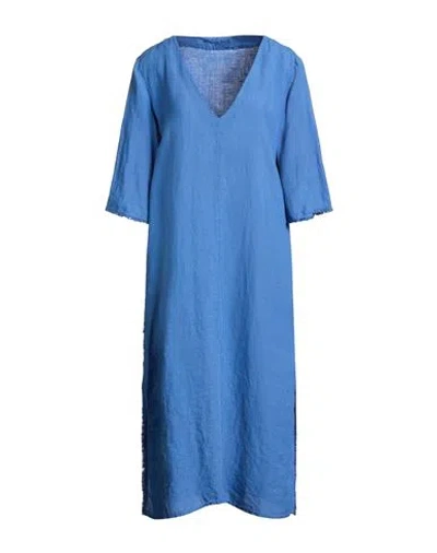 120% Lino Woman Midi Dress Blue Size 14 Linen