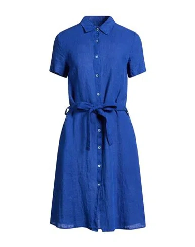 120% Lino Woman Midi Dress Blue Size 2 Linen