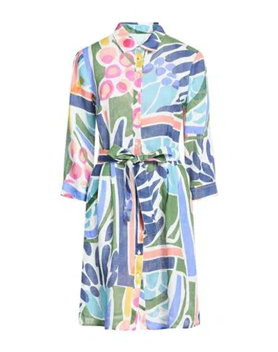 120% Lino Woman Midi Dress Blue Size 6 Linen In Multi