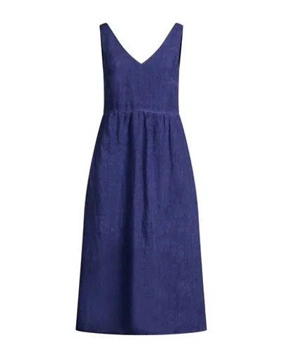 120% Lino Woman Midi Dress Bright Blue Size 4 Linen