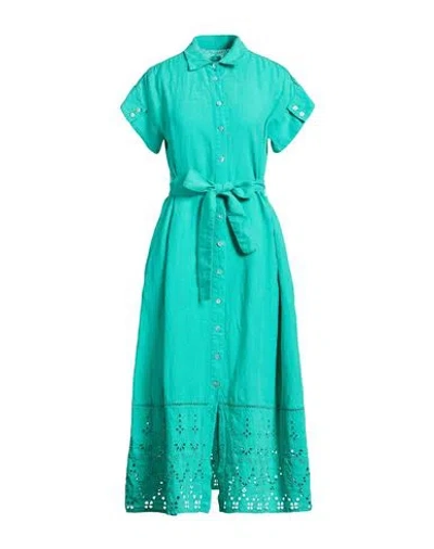 120% Lino Woman Midi Dress Emerald Green Size 10 Linen