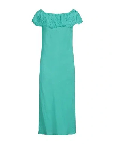 120% Lino Woman Midi Dress Emerald Green Size 8 Linen