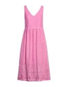 120% Lino Woman Midi Dress Fuchsia Size 10 Linen In Pink