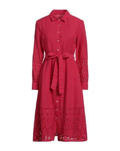 120% Lino Woman Midi Dress Fuchsia Size 12 Linen In Pink