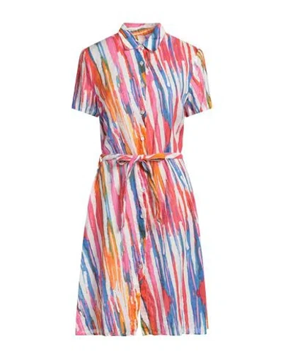 120% Lino Woman Midi Dress Fuchsia Size 12 Linen In Pink