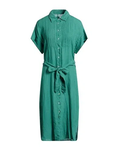 120% Lino Woman Midi Dress Green Size 10 Linen