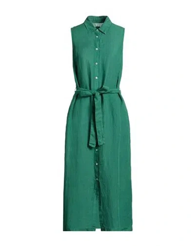 120% Lino Woman Midi Dress Green Size 14 Linen