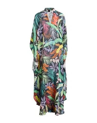 120% Lino Woman Midi Dress Green Size M Linen In Multi