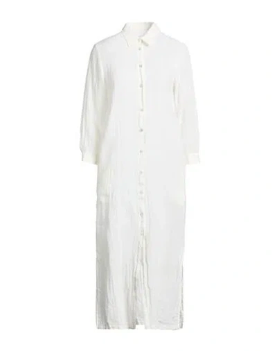 120% Lino Woman Midi Dress Ivory Size 10 Linen In White