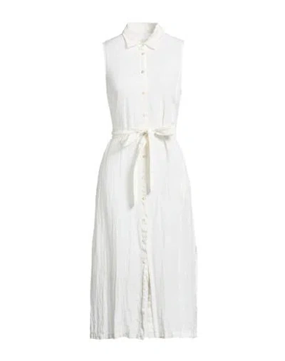 120% Lino Woman Midi Dress Ivory Size 10 Linen In White