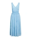 120% Lino Woman Midi Dress Light Blue Size 12 Linen